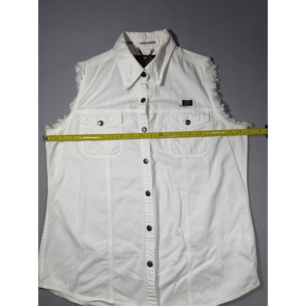 100% Cotton Harley Davidson Embroidered Women's White Cut Off Vest Size L Moto - Picture 2 of 10